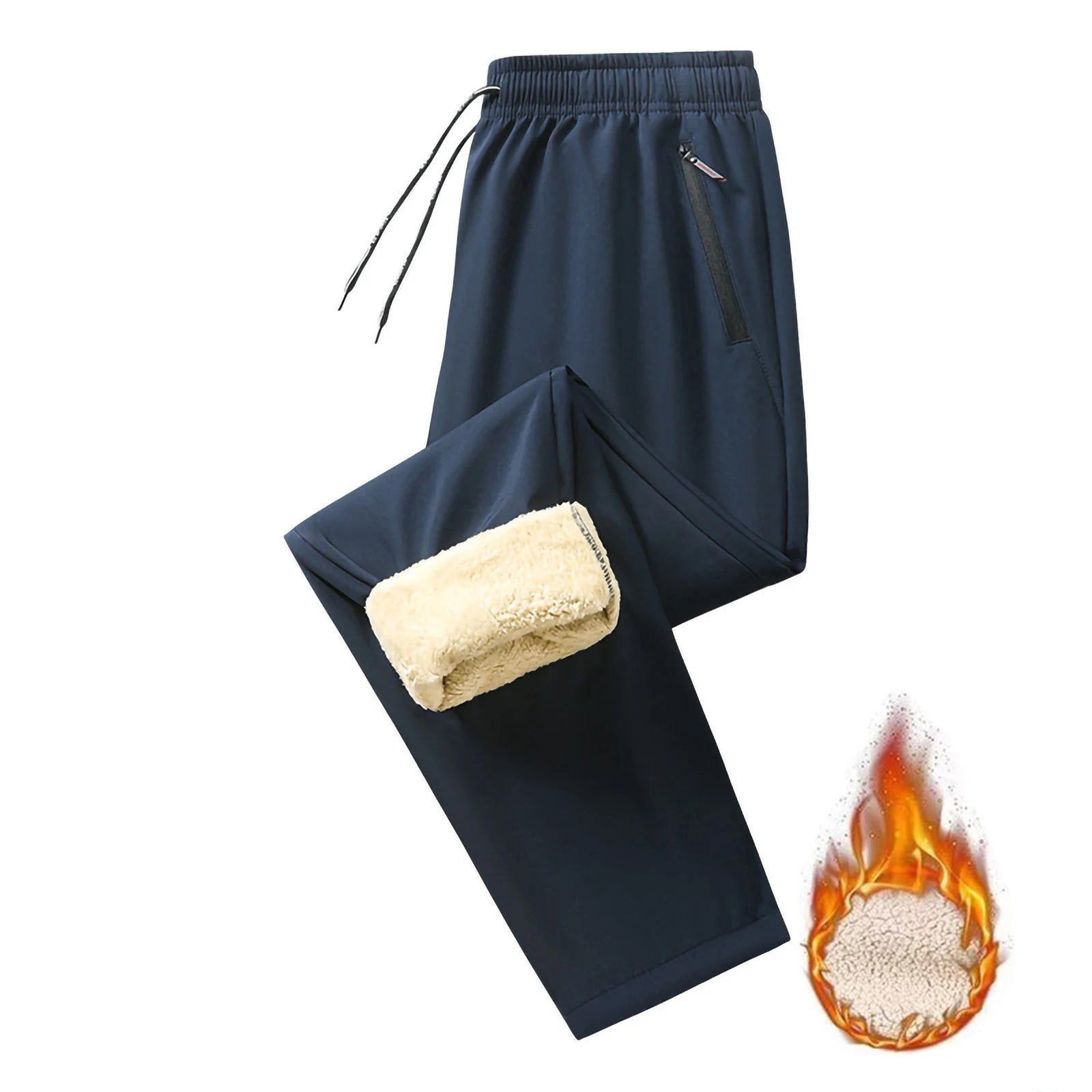 Fleece Lined Pants for Men Warm Sherpa Lined Thermal Pants Drawstring Elastic Waist Straight Leg Pants Solid Lounge Pants with Pocket