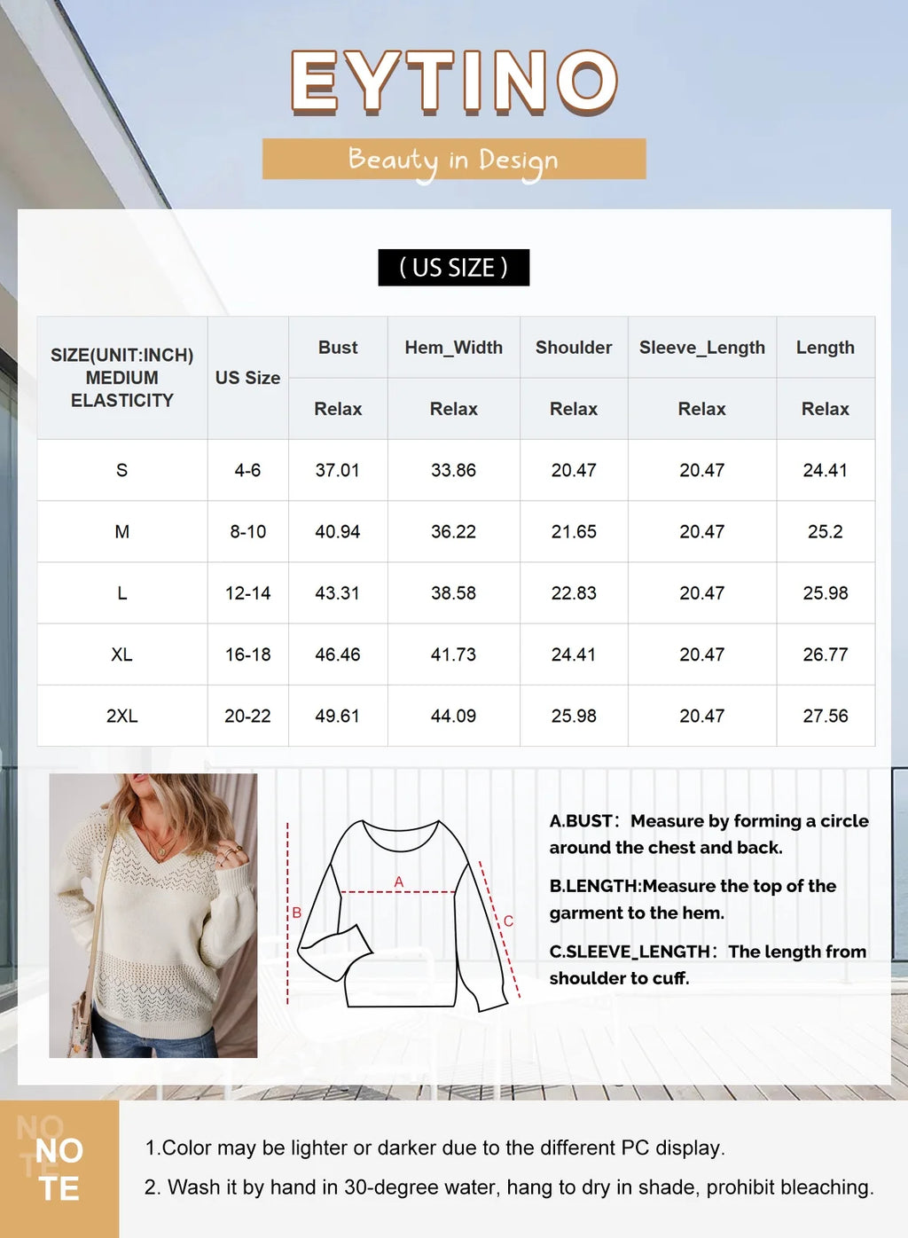 Lightweight V Neck Crochet Oversized Sweater for Women - Casual Long Sleeve Hollow Out Knit Pullover in Black, Size M