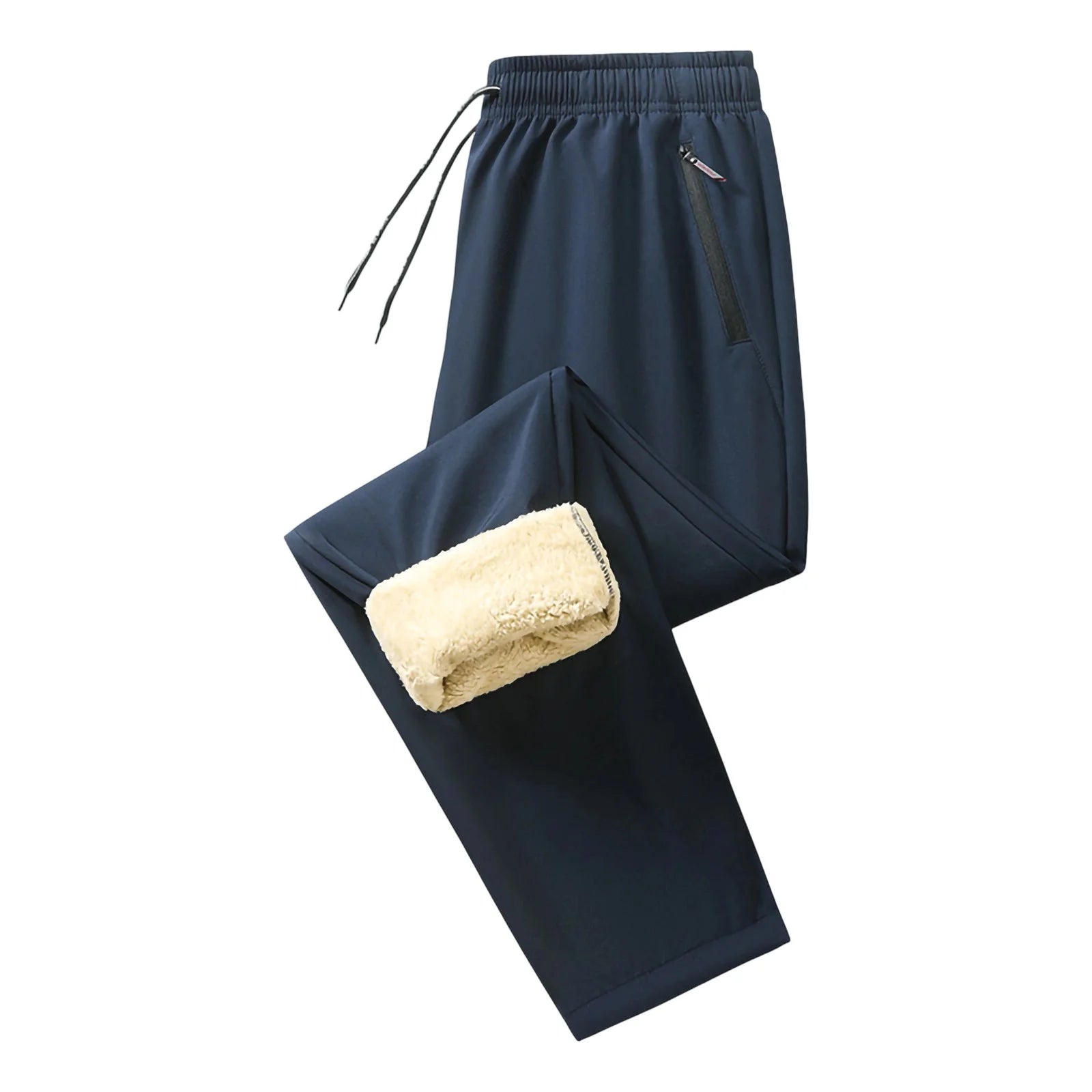 Fleece Lined Pants for Men Warm Sherpa Lined Thermal Pants Drawstring Elastic Waist Straight Leg Pants Solid Lounge Pants with Pocket