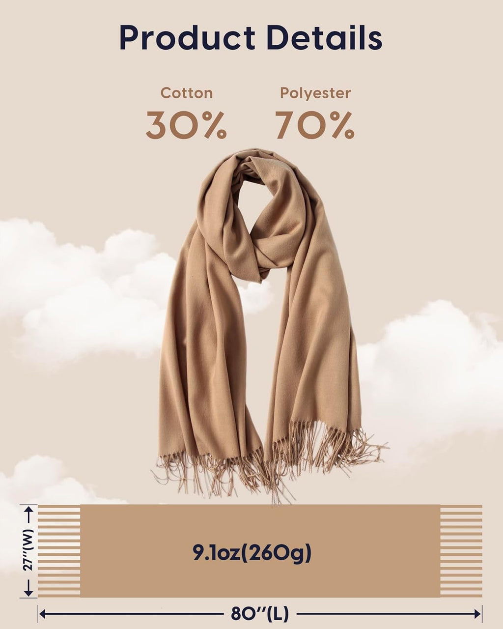 Pashmina Shawl for Women – Soft Lightweight Wrap for Wedding, Travel, Evening, Party – Elegant Scarf for All Seasons
