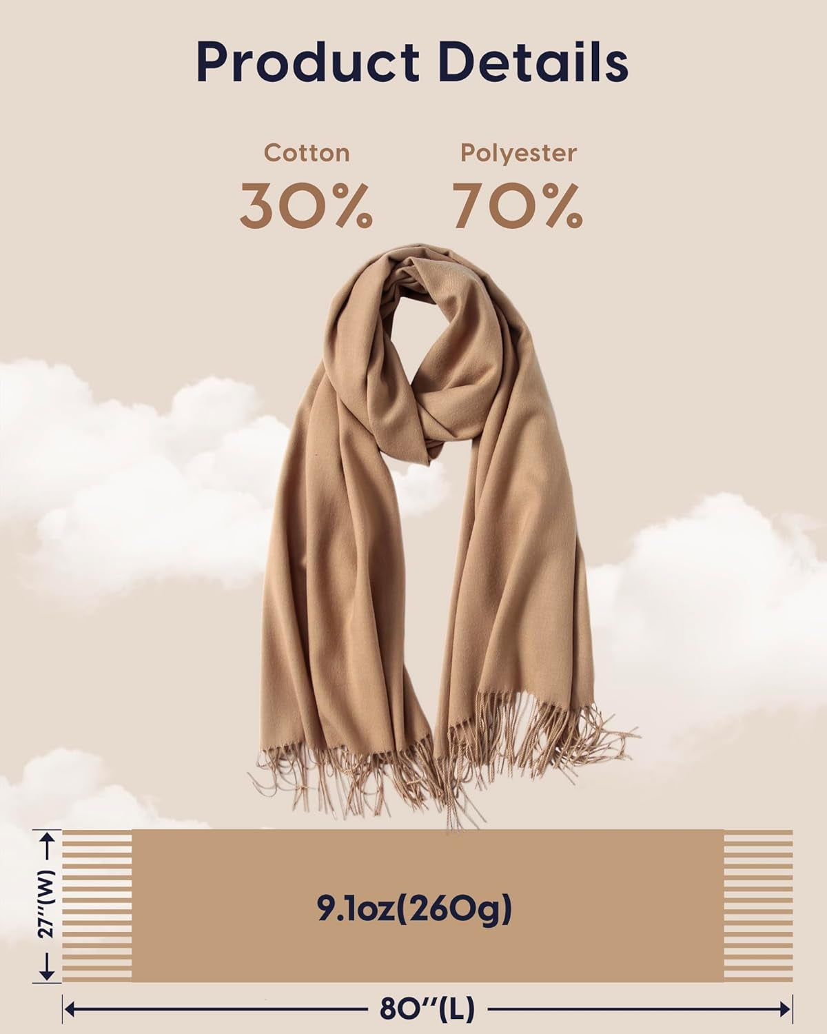 Pashmina Shawl for Women – Soft Lightweight Wrap for Wedding, Travel, Evening, Party – Elegant Scarf for All Seasons