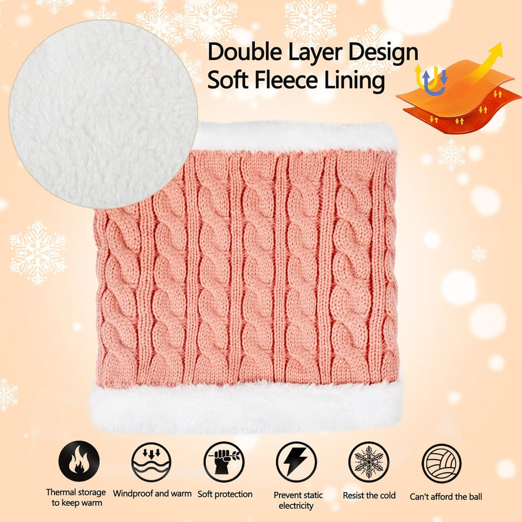 3Pcs Winter Women Beanie Hat Scarf and Touch Screen Gloves Sets Girls Classic Knit Warm Chunky Fleece Lined Cable Cap